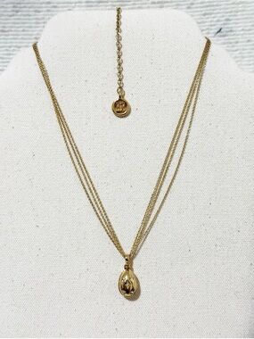 Givenchy Oval Rhinestone G Logo Gold Pendant Necklace